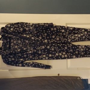 Old‎ Navy Hooded Snowflake Print Fleece One-Piece Footless PJs XS